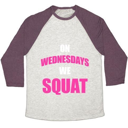 Virgin Teez  Baseball Tee Unisex Tri-Blend Baseball Tee / small / Oatmeal / Maroon ON WEDNESDAYS WE SQUAT UNISEX TRI-BLEND BASEBALL TEE