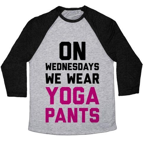 Virgin Teez  Baseball Tee Unisex Tri-Blend Baseball Tee / small / Athletic Gray / Black ON WEDNESDAYS WE WEAR YOGA PANTS UNISEX TRI-BLEND BASEBALL TEE