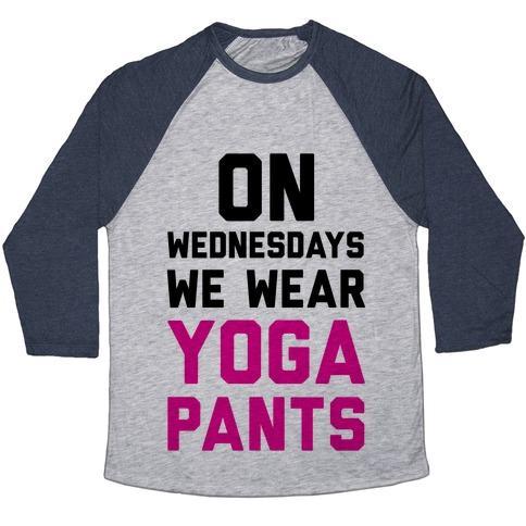 Virgin Teez  Baseball Tee Unisex Tri-Blend Baseball Tee / small / Athletic Gray / Navy ON WEDNESDAYS WE WEAR YOGA PANTS UNISEX TRI-BLEND BASEBALL TEE