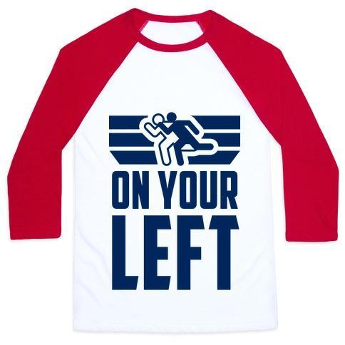 Virgin Teez  Baseball Tee Unisex Classic Baseball Tee / x-small / White/Red ON YOUR LEFT (RUNNING QUOTE) UNISEX CLASSIC BASEBALL TEE
