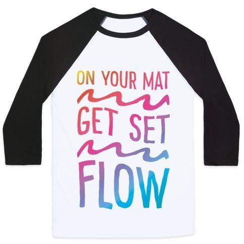 Virgin Teez  Baseball Tee Unisex Classic Baseball Tee / x-small / White/Black ON YOUR MAT GET SET FLOW YOGA UNISEX CLASSIC BASEBALL TEE