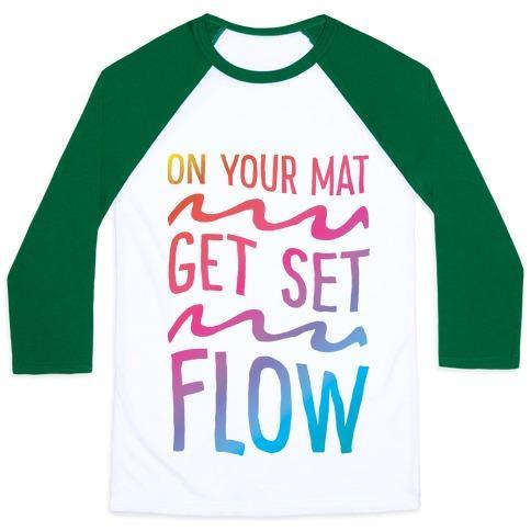 Virgin Teez  Baseball Tee Unisex Classic Baseball Tee / x-small / White/Dark Green ON YOUR MAT GET SET FLOW YOGA UNISEX CLASSIC BASEBALL TEE