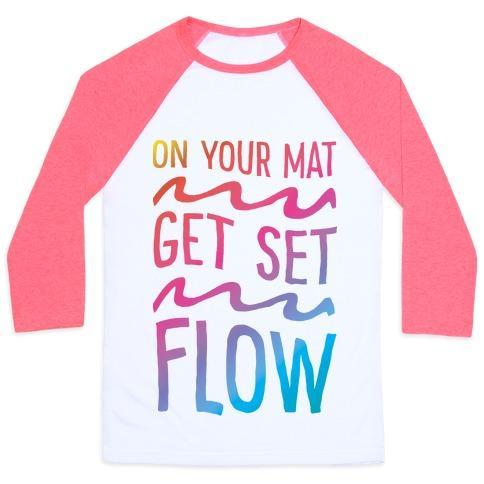 Virgin Teez  Baseball Tee Unisex Classic Baseball Tee / x-small / White/Neon Pink ON YOUR MAT GET SET FLOW YOGA UNISEX CLASSIC BASEBALL TEE