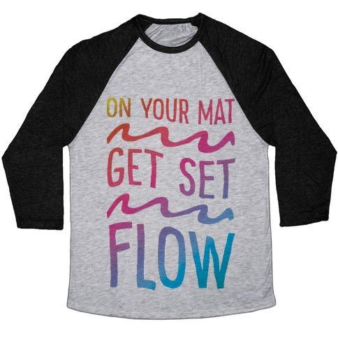 Virgin Teez  Baseball Tee Unisex Tri-Blend Baseball Tee / small / Athletic Gray / Black ON YOUR MAT GET SET FLOW YOGA UNISEX TRI-BLEND BASEBALL TEE