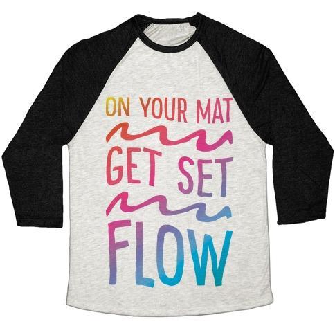 Virgin Teez  Baseball Tee Unisex Tri-Blend Baseball Tee / small / Oatmeal / Black ON YOUR MAT GET SET FLOW YOGA UNISEX TRI-BLEND BASEBALL TEE