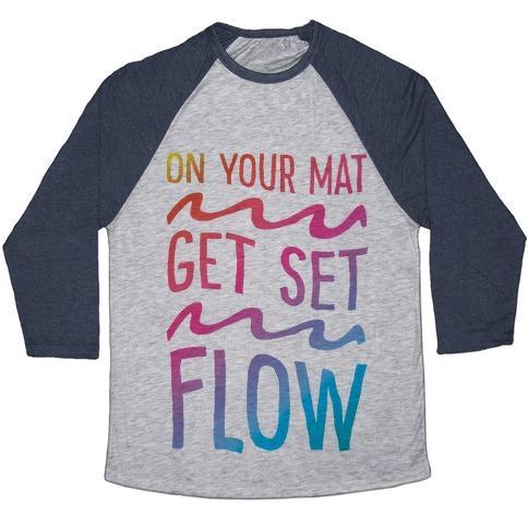 Virgin Teez  Baseball Tee Unisex Tri-Blend Baseball Tee / small / Athletic Gray / Navy ON YOUR MAT GET SET FLOW YOGA UNISEX TRI-BLEND BASEBALL TEE