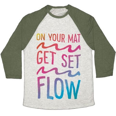 Virgin Teez  Baseball Tee Unisex Tri-Blend Baseball Tee / small / Oatmeal / Moss ON YOUR MAT GET SET FLOW YOGA UNISEX TRI-BLEND BASEBALL TEE