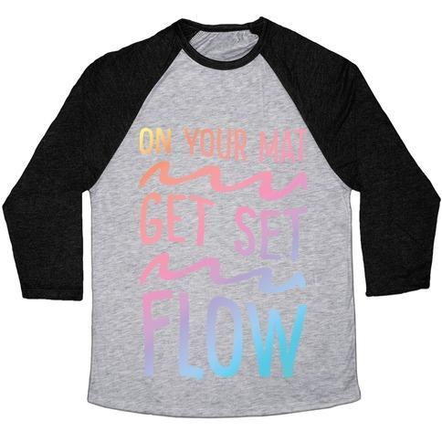 Virgin Teez  Baseball Tee Unisex Tri-Blend Baseball Tee / small / Athletic Gray / Black ON YOUR MAT GET SET FLOW YOGA UNISEX TRI-BLEND BASEBALL TEE