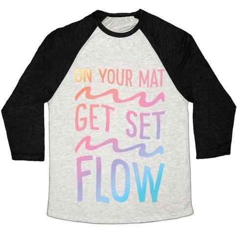 Virgin Teez  Baseball Tee Unisex Tri-Blend Baseball Tee / small / Oatmeal / Black ON YOUR MAT GET SET FLOW YOGA UNISEX TRI-BLEND BASEBALL TEE
