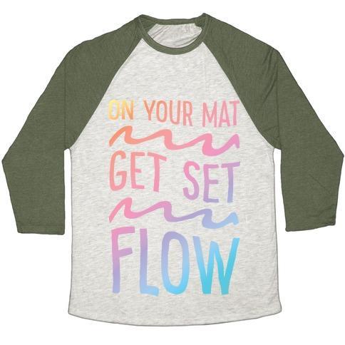 Virgin Teez  Baseball Tee Unisex Tri-Blend Baseball Tee / small / Oatmeal / Moss ON YOUR MAT GET SET FLOW YOGA UNISEX TRI-BLEND BASEBALL TEE