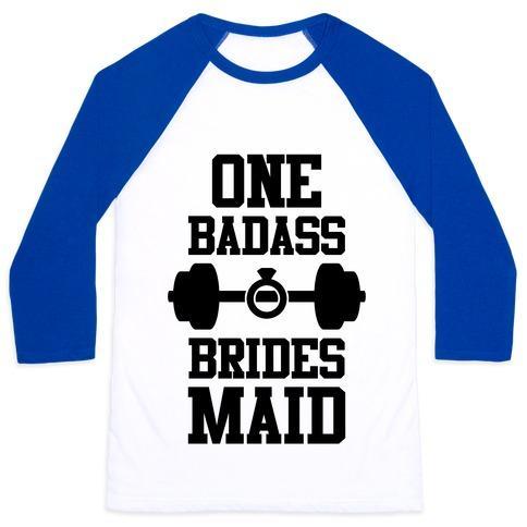 Virgin Teez  Baseball Tee Unisex Classic Baseball Tee / x-small / White/Blue ONE BADASS BRIDESMAID UNISEX CLASSIC BASEBALL TEE