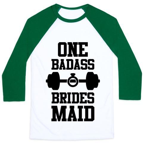 Virgin Teez  Baseball Tee Unisex Classic Baseball Tee / x-small / White/Dark Green ONE BADASS BRIDESMAID UNISEX CLASSIC BASEBALL TEE