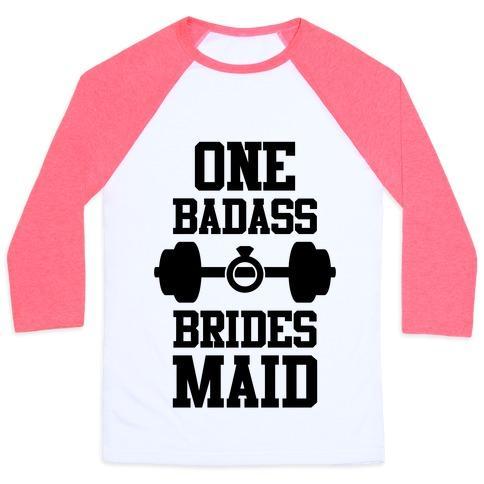 Virgin Teez  Baseball Tee Unisex Classic Baseball Tee / x-small / White/Neon Pink ONE BADASS BRIDESMAID UNISEX CLASSIC BASEBALL TEE
