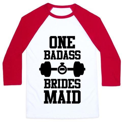 Virgin Teez  Baseball Tee Unisex Classic Baseball Tee / x-small / White/Red ONE BADASS BRIDESMAID UNISEX CLASSIC BASEBALL TEE