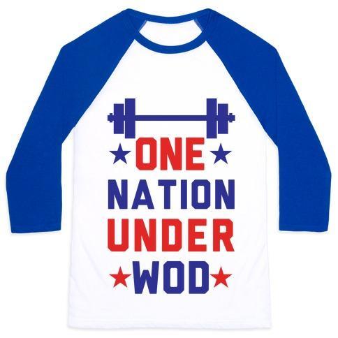 Virgin Teez  Baseball Tee Unisex Classic Baseball Tee / x-small / White/Blue ONE NATION UNDER WOD UNISEX CLASSIC BASEBALL TEE
