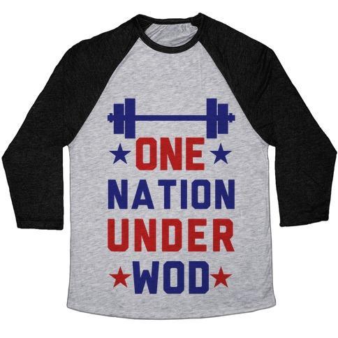 Virgin Teez  Baseball Tee Unisex Tri-Blend Baseball Tee / small / Athletic Gray / Black ONE NATION UNDER WOD UNISEX TRI-BLEND BASEBALL TEE