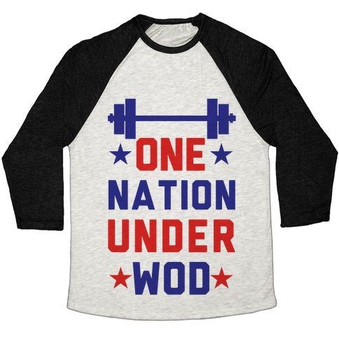 Virgin Teez  Baseball Tee Unisex Tri-Blend Baseball Tee / small / Oatmeal / Black ONE NATION UNDER WOD UNISEX TRI-BLEND BASEBALL TEE