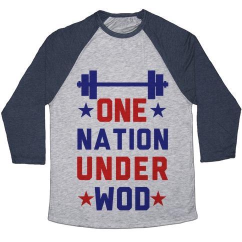 Virgin Teez  Baseball Tee Unisex Tri-Blend Baseball Tee / small / Athletic Gray / Navy ONE NATION UNDER WOD UNISEX TRI-BLEND BASEBALL TEE