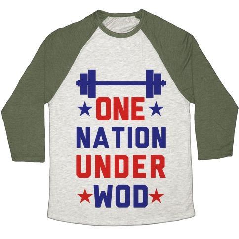 Virgin Teez  Baseball Tee Unisex Tri-Blend Baseball Tee / small / Oatmeal / Moss ONE NATION UNDER WOD UNISEX TRI-BLEND BASEBALL TEE