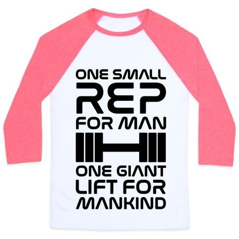Virgin Teez  Baseball Tee Unisex Classic Baseball Tee / x-small / White/Neon Pink ONE SMALL REP FOR MAN ONE GIANT LIFT FOR MANKIND LIFTING QUOTE PARODY UNISEX CLASSIC BASEBALL TEE