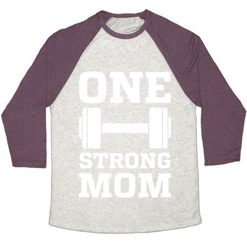 Virgin Teez  Baseball Tee Unisex Tri-Blend Baseball Tee / small / Oatmeal / Maroon ONE STRONG MOM UNISEX TRI-BLEND BASEBALL TEE