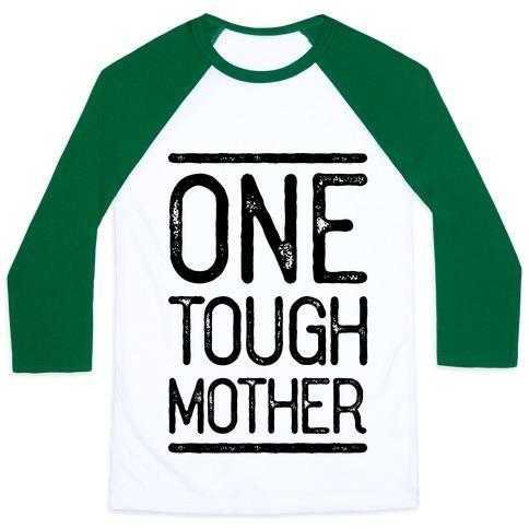 Virgin Teez  Baseball Tee Unisex Classic Baseball Tee / x-small / White/Dark Green ONE TOUGH MOTHER UNISEX CLASSIC BASEBALL TEE