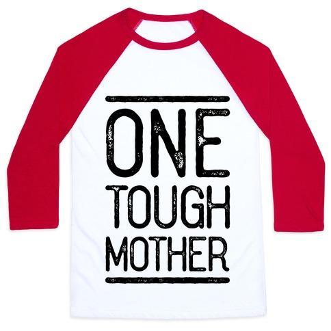 Virgin Teez  Baseball Tee Unisex Classic Baseball Tee / x-small / White/Red ONE TOUGH MOTHER UNISEX CLASSIC BASEBALL TEE