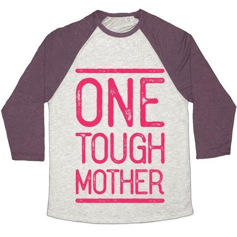 Virgin Teez  Baseball Tee Unisex Tri-Blend Baseball Tee / small / Oatmeal / Maroon ONE TOUGH MOTHER UNISEX TRI-BLEND BASEBALL TEE