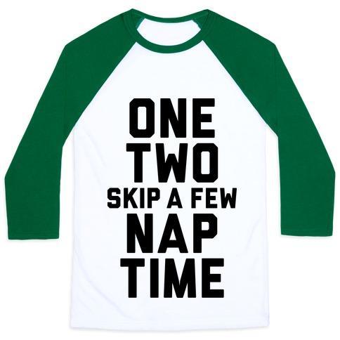 Virgin Teez  Baseball Tee Unisex Classic Baseball Tee / x-small / White/Dark Green ONE, TWO, SKIP A FEW, NAP TIME UNISEX CLASSIC BASEBALL TEE