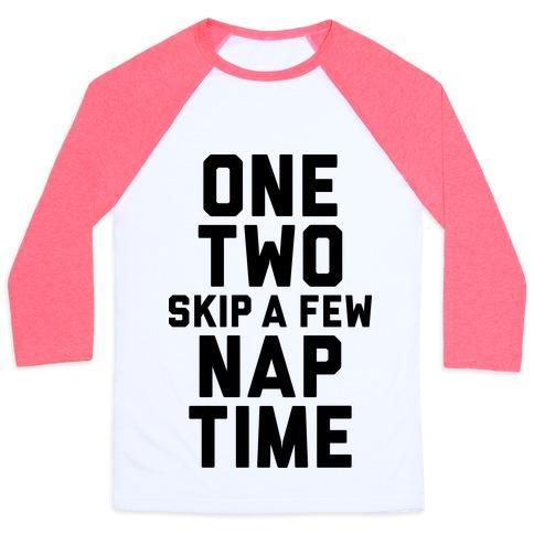 Virgin Teez  Baseball Tee Unisex Classic Baseball Tee / x-small / White/Neon Pink ONE, TWO, SKIP A FEW, NAP TIME UNISEX CLASSIC BASEBALL TEE