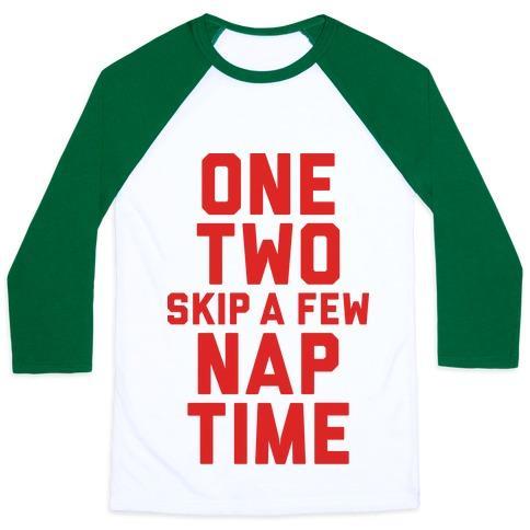 Virgin Teez  Baseball Tee Unisex Classic Baseball Tee / x-small / White/Dark Green ONE, TWO, SKIP A FEW, NAP TIME UNISEX CLASSIC BASEBALL TEE
