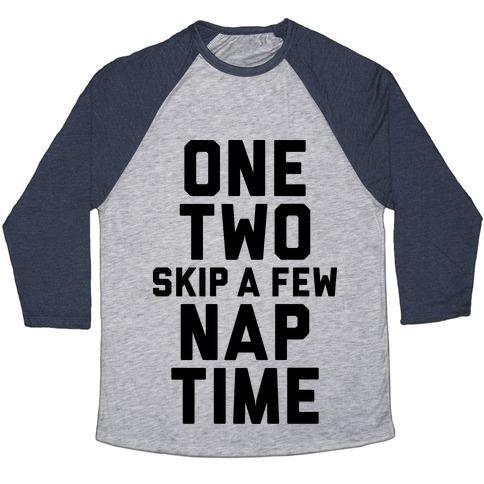 Virgin Teez  Baseball Tee Unisex Tri-Blend Baseball Tee / small / Athletic Gray / Navy ONE, TWO, SKIP A FEW, NAP TIME UNISEX TRI-BLEND BASEBALL TEE