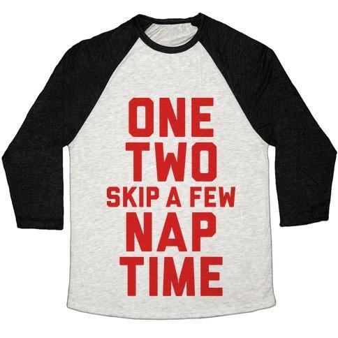 Virgin Teez  Baseball Tee Unisex Tri-Blend Baseball Tee / small / Oatmeal / Black ONE, TWO, SKIP A FEW, NAP TIME UNISEX TRI-BLEND BASEBALL TEE