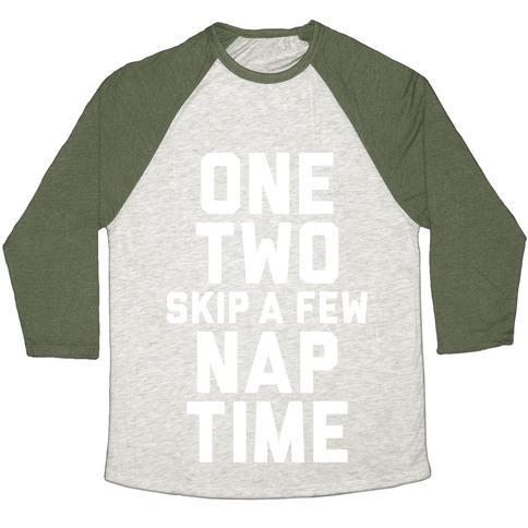 Virgin Teez  Baseball Tee Unisex Tri-Blend Baseball Tee / small / Oatmeal / Moss ONE, TWO, SKIP A FEW, NAP TIME UNISEX TRI-BLEND BASEBALL TEE