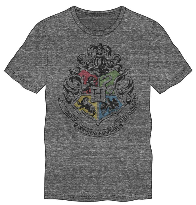 Harry Potter Hogwarts Crest & Motto Draco Dormiens Nunquan Titillandus Men's Dark Gray T-Shirt