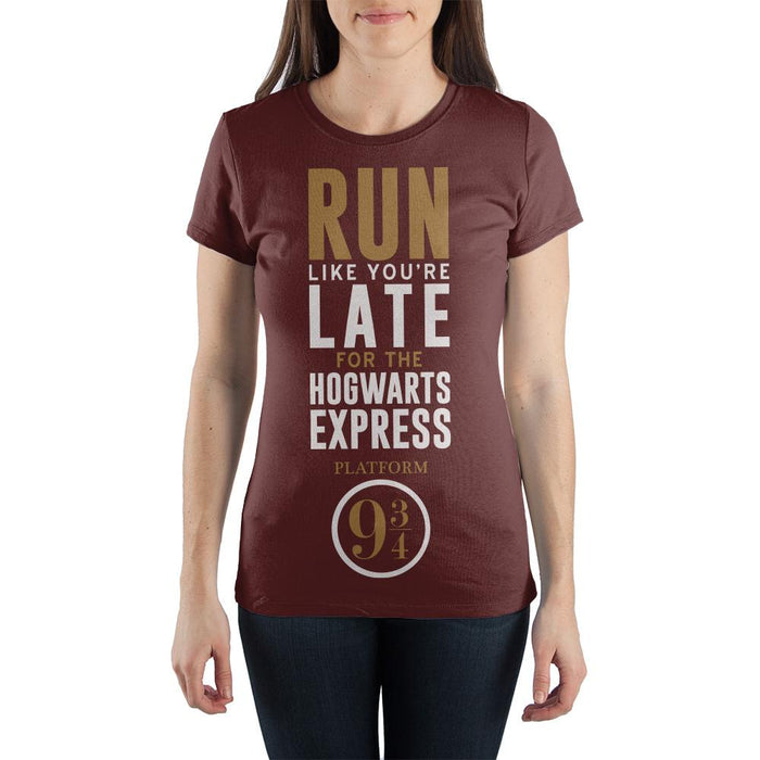 Harry Potter Run Like You're Late For The Hogwarts Express Platform 9 3/4 Women's Burgundy T-Shirt