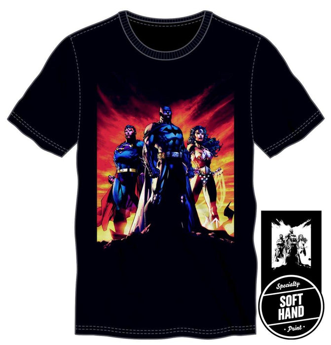 DC Comics Batman Superman Wonder Woman: Trinity Specialty Soft Hand Print Men's Black T-Shirt