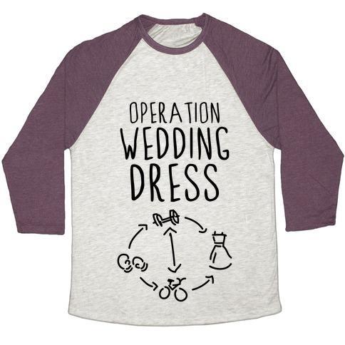 Virgin Teez  Baseball Tee Unisex Tri-Blend Baseball Tee / small / Oatmeal / Maroon OPERATION WEDDING DRESS (TANK) UNISEX TRI-BLEND BASEBALL TEE