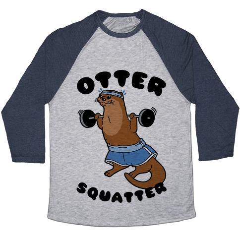 Virgin Teez  Baseball Tee Unisex Tri-Blend Baseball Tee / small / Athletic Gray / Navy OTTER SQUATTER UNISEX TRI-BLEND BASEBALL TEE