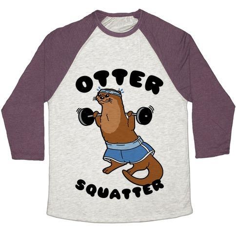 Virgin Teez  Baseball Tee Unisex Tri-Blend Baseball Tee / small / Oatmeal / Maroon OTTER SQUATTER UNISEX TRI-BLEND BASEBALL TEE