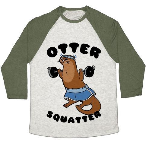 Virgin Teez  Baseball Tee Unisex Tri-Blend Baseball Tee / small / Oatmeal / Moss OTTER SQUATTER UNISEX TRI-BLEND BASEBALL TEE