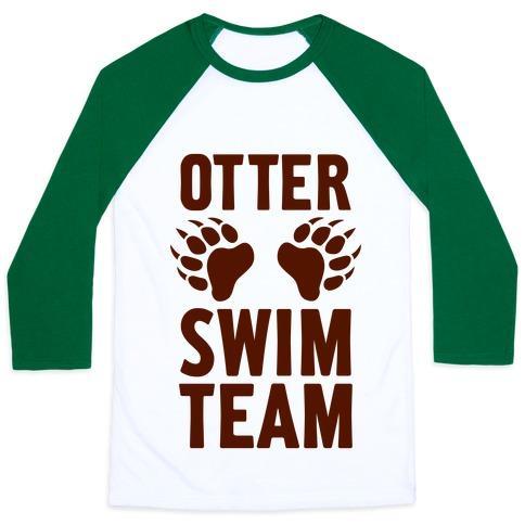 Virgin Teez  Baseball Tee Unisex Classic Baseball Tee / x-small / White/Dark Green OTTER SWIM TEAM UNISEX CLASSIC BASEBALL TEE