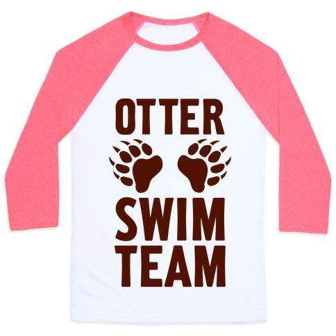 Virgin Teez  Baseball Tee Unisex Classic Baseball Tee / x-small / White/Neon Pink OTTER SWIM TEAM UNISEX CLASSIC BASEBALL TEE