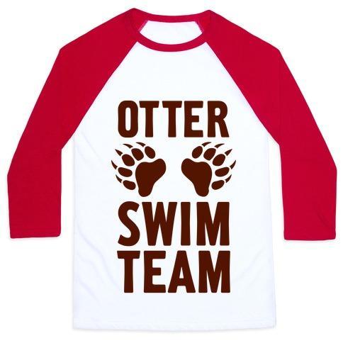 Virgin Teez  Baseball Tee Unisex Classic Baseball Tee / x-small / White/Red OTTER SWIM TEAM UNISEX CLASSIC BASEBALL TEE