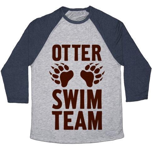 Virgin Teez  Baseball Tee Unisex Tri-Blend Baseball Tee / small / Athletic Gray / Navy OTTER SWIM TEAM UNISEX TRI-BLEND BASEBALL TEE