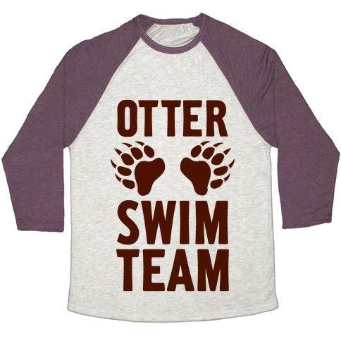 Virgin Teez  Baseball Tee Unisex Tri-Blend Baseball Tee / small / Oatmeal / Maroon OTTER SWIM TEAM UNISEX TRI-BLEND BASEBALL TEE