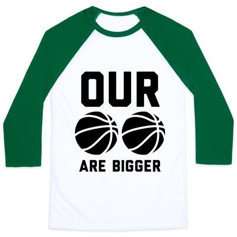 Virgin Teez  Baseball Tee Unisex Classic Baseball Tee / x-small / White/Dark Green OUR BASKETBALLS ARE BIGGER UNISEX CLASSIC BASEBALL TEE