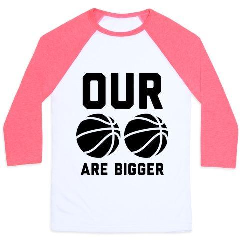 Virgin Teez  Baseball Tee Unisex Classic Baseball Tee / x-small / White/Neon Pink OUR BASKETBALLS ARE BIGGER UNISEX CLASSIC BASEBALL TEE