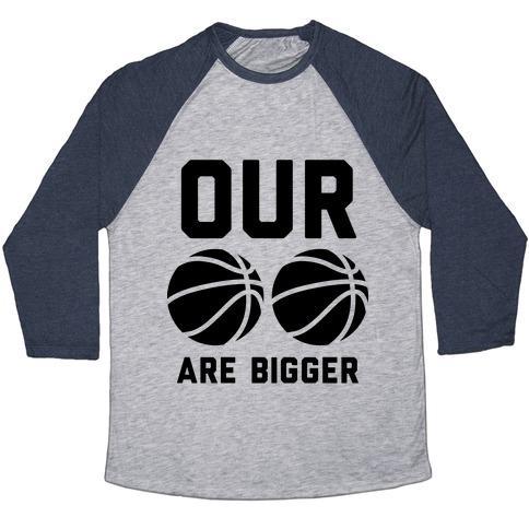 Virgin Teez  Baseball Tee Unisex Tri-Blend Baseball Tee / small / Athletic Gray / Navy OUR BASKETBALLS ARE BIGGER UNISEX TRI-BLEND BASEBALL TEE
