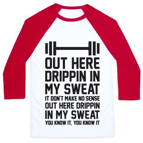 Virgin Teez  Baseball Tee Unisex Classic Baseball Tee / x-small / White/Red OUT HERE DRIPPIN IN MY SWEAT UNISEX CLASSIC BASEBALL TEE